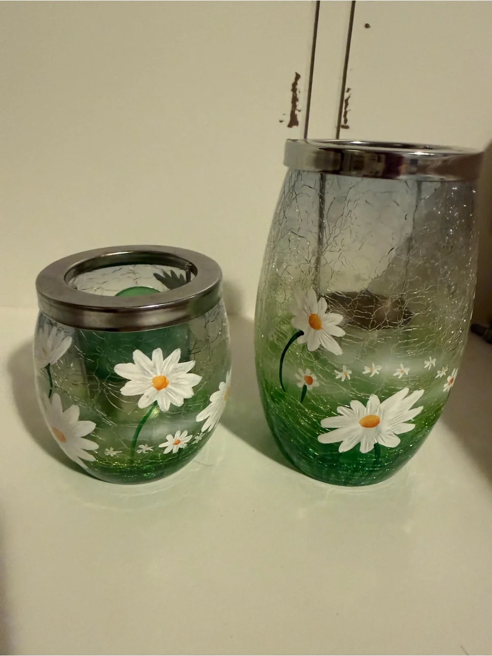 Yankee Candle Daisy Crackle Tealight Holder - set of 2 Approx 5”&3”